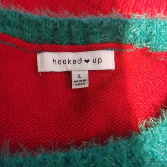 ❤️Santa on VACA Hooked Up Embroidery Leather Sequins UGLY CHRISTMAS SWEATER SZ L - Picture 2 of 12